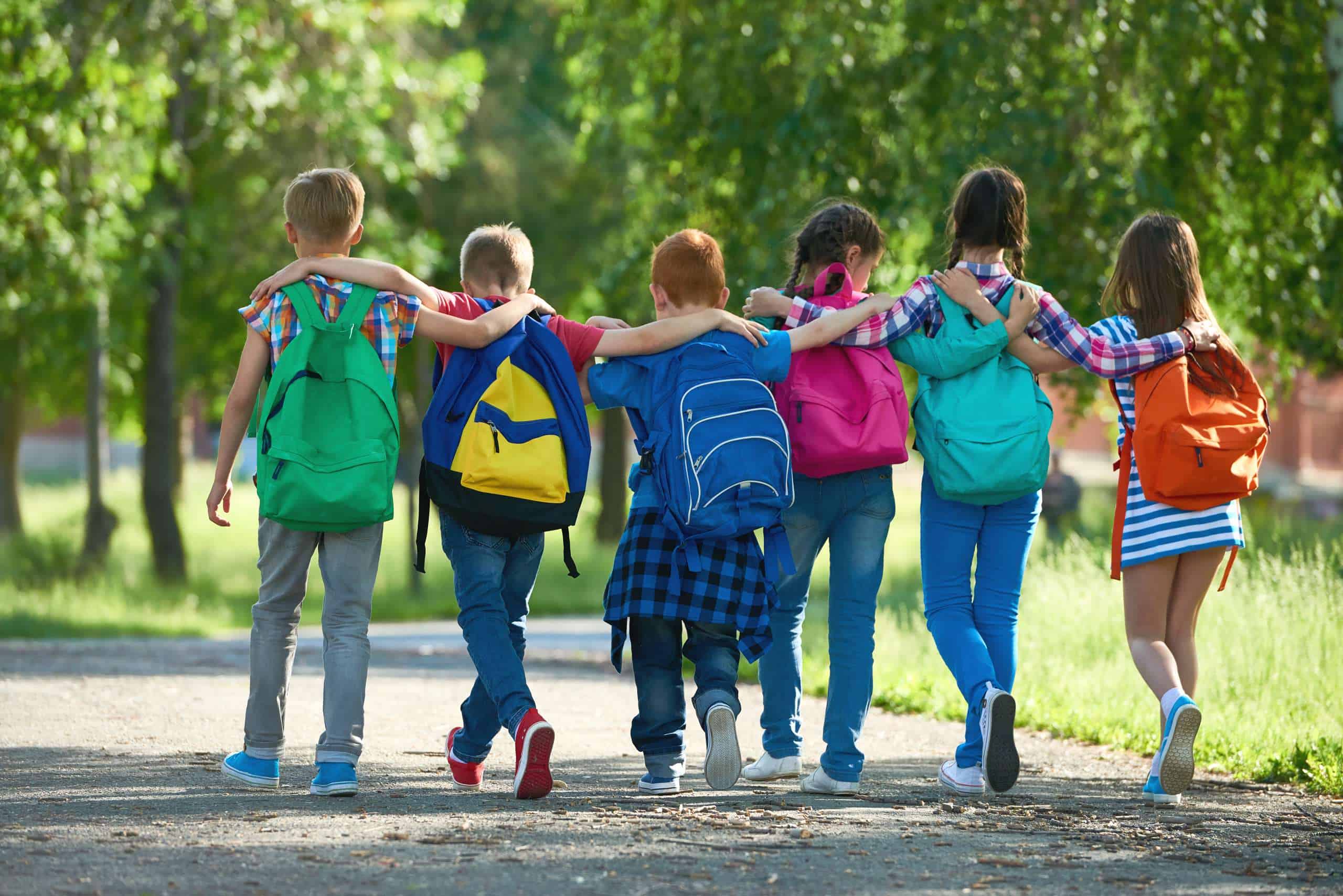 enfants qui marchent vers l'école